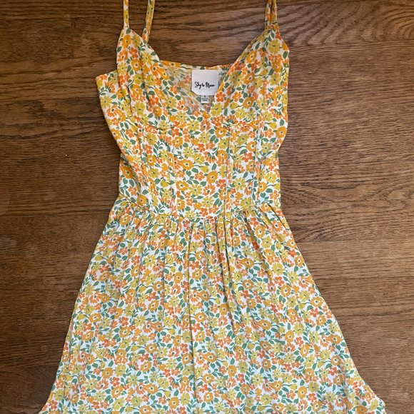 Yellow Floral Mini Dress - Picture 3 of 4